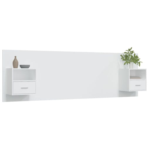 NNEVL Bed Headboard with Cabinets White Engineered Wood