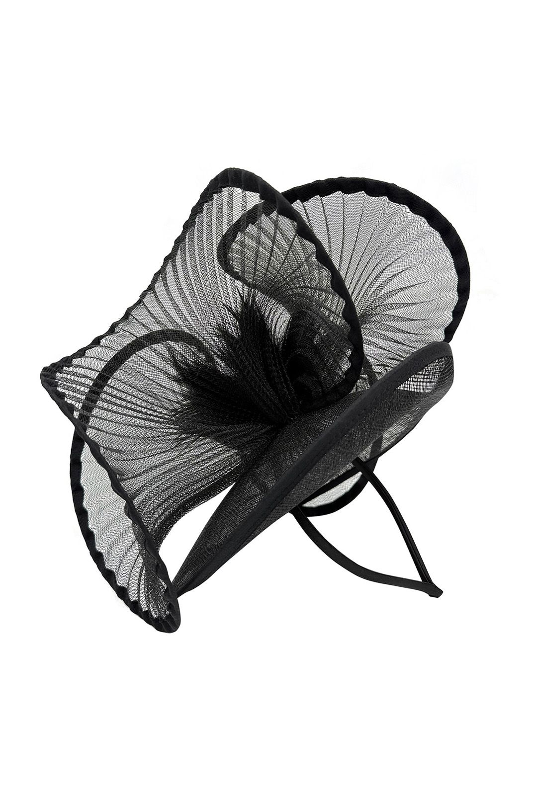 Vellin Dramatic Fan Mesh Disc Fascinator with Feather Centre