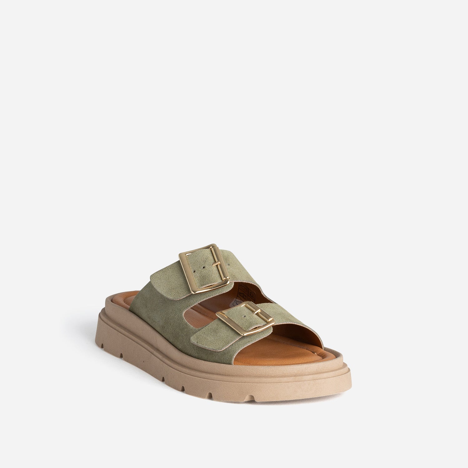 Mule TEXTO kaki cuir velours