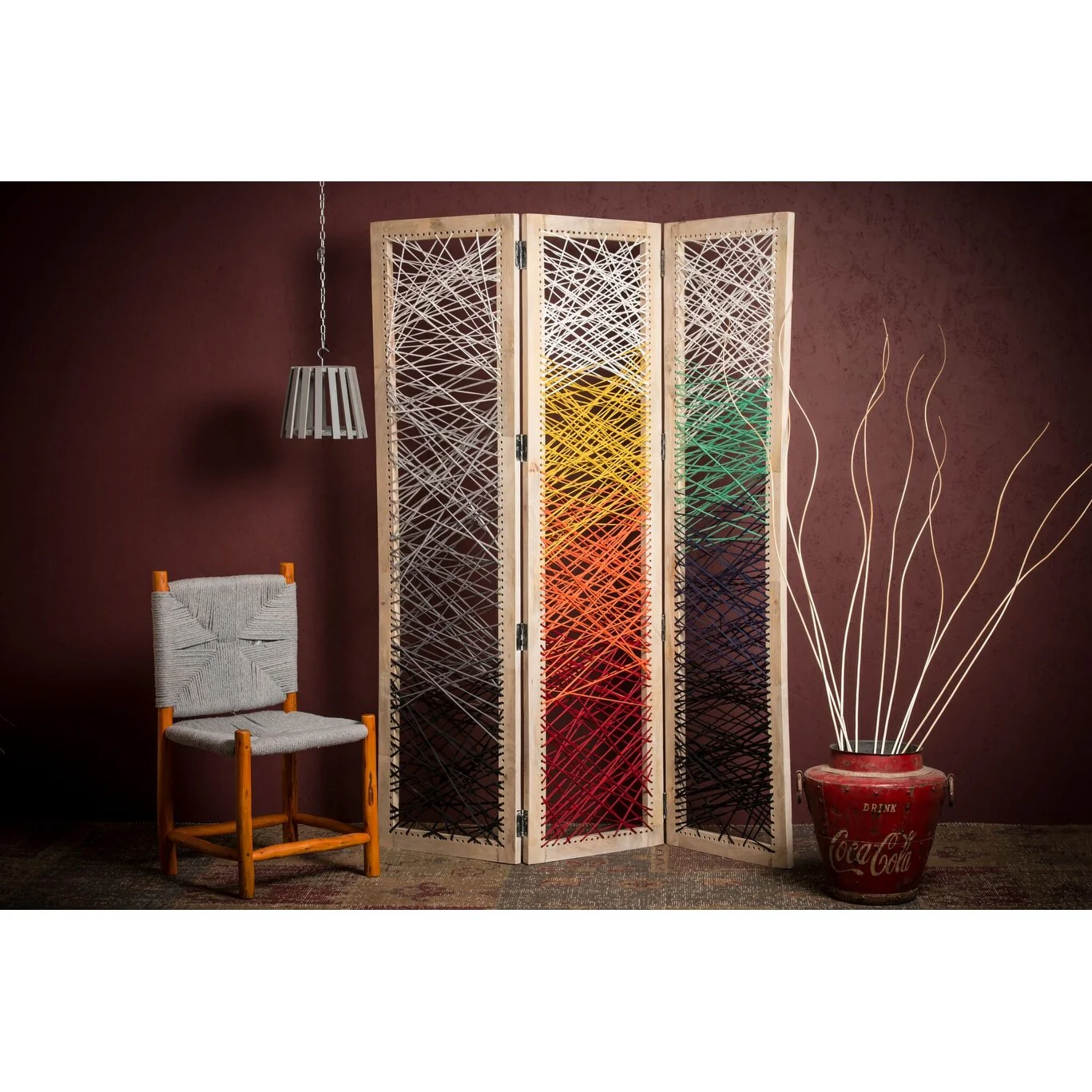 61 x 1.5 x 72 Multicolor Fabric And Wood Crisscross Screen