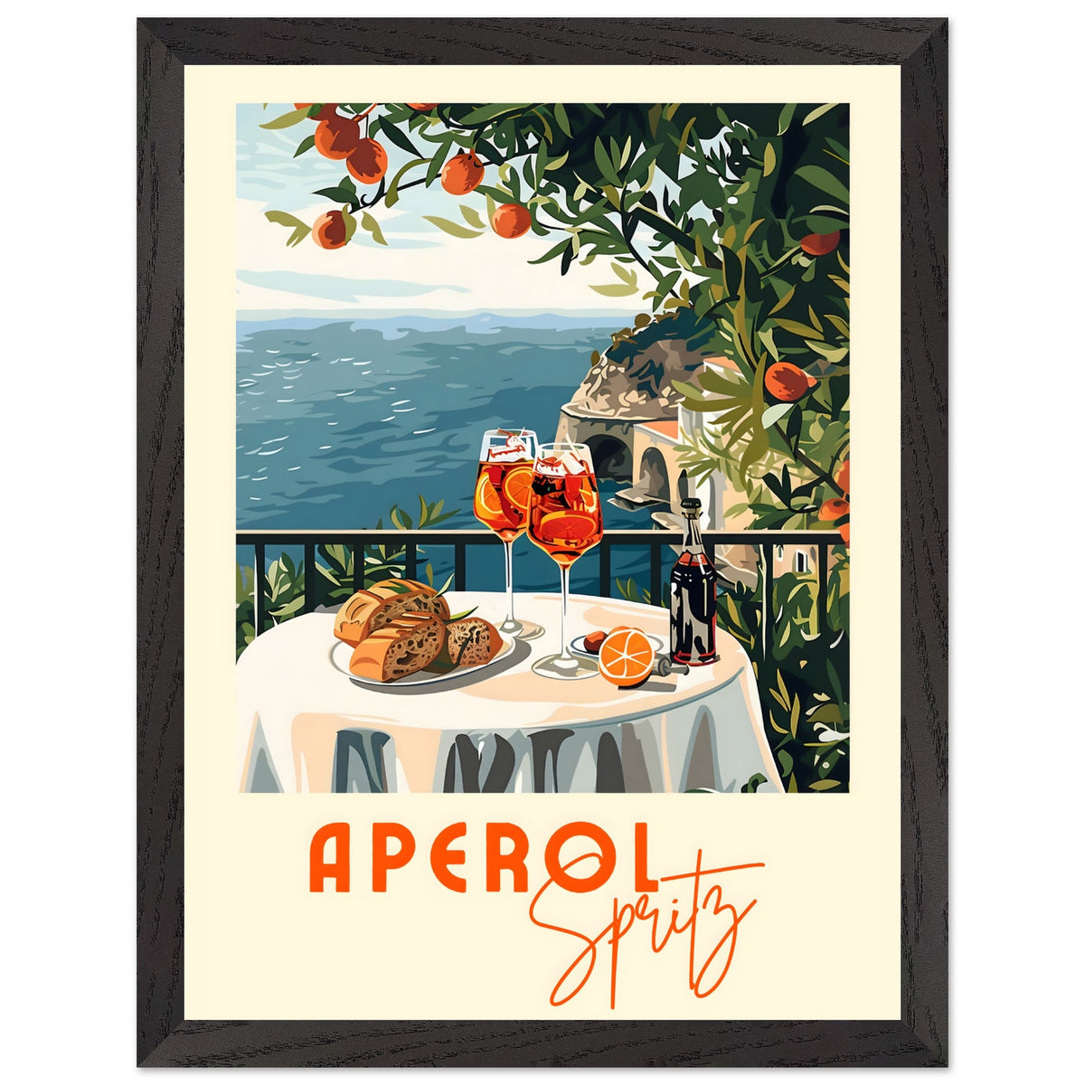 Artfulprints Poster met Lijst Aperol Spritz - Cocktail with a view  - 30x40 cm - Meerkleurig