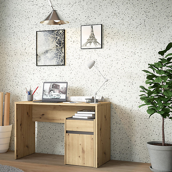 Bureau 110 cm et caisson décor bois chêne et gris foncé mat - ODYSSéE