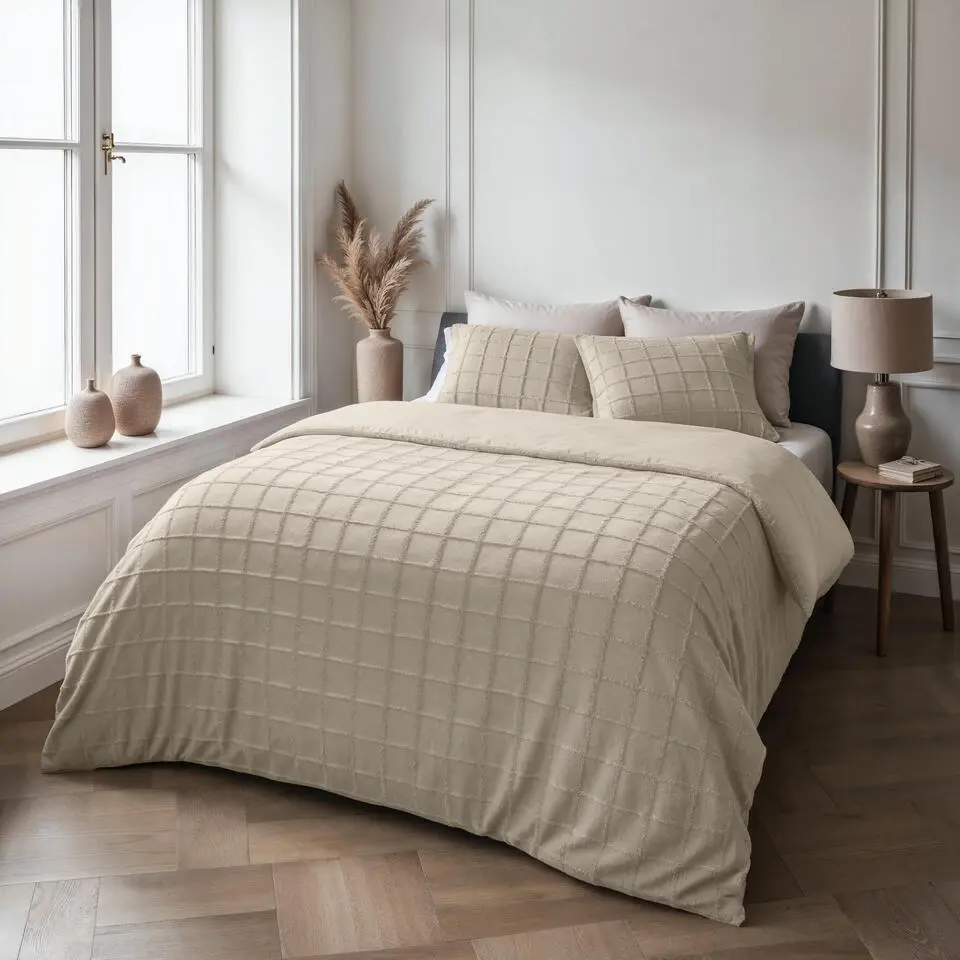 Dekbedovertrek 240x220 �?Furry Check Design & Zacht Warm Fleece