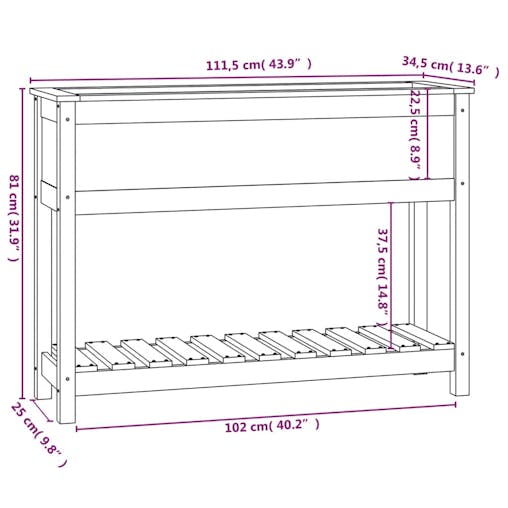 NNEVL Planter with Shelf Grey 111.5x34.5x81 cm Solid Wood Pine