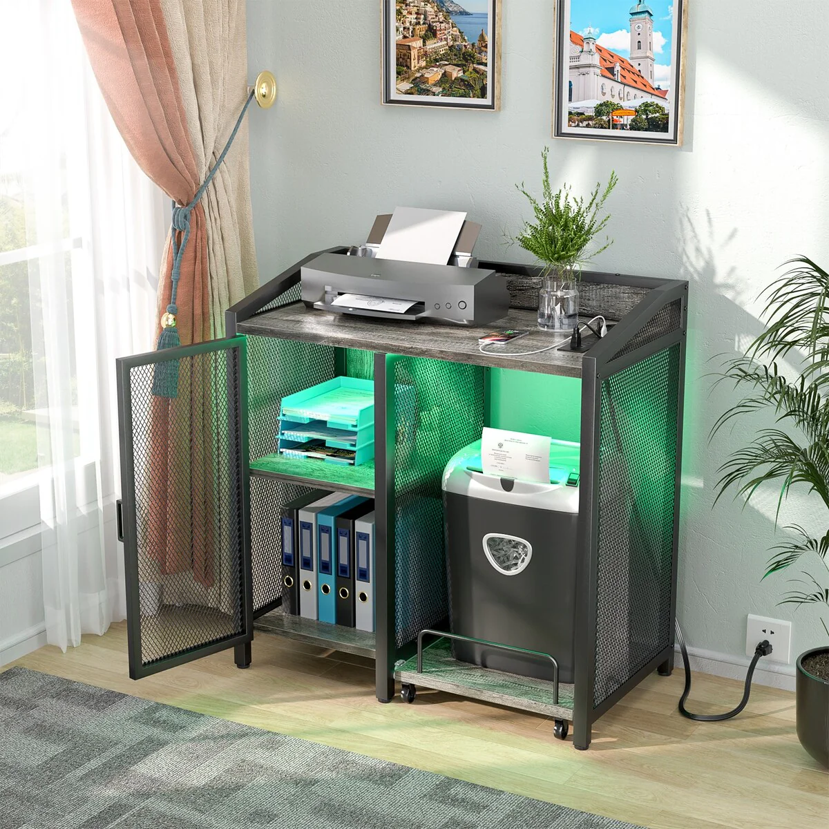 File Cabinet with Charge Station, Storage Cabinet with Paper Shredder Stand On Wheel