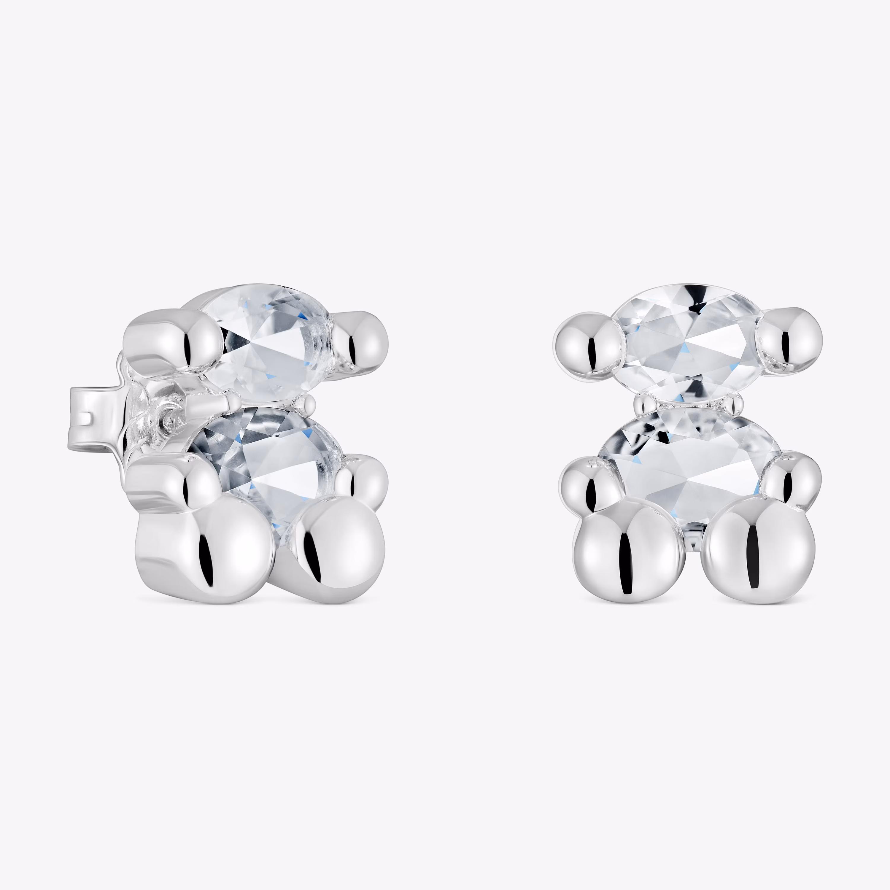 Pendientes motivo oso de plata y cuarzo cristal de roca 14 mm Color Bear