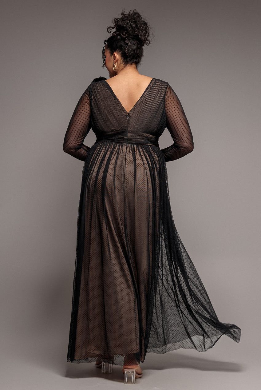Goddiva Corsage Dobby Mesh A Line Maxi Dress