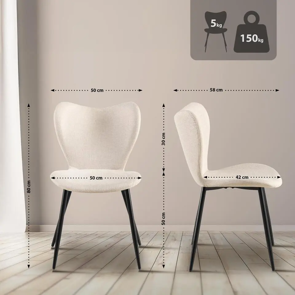 CLP Eetkamerstoel Maika zwart Frame - Stof - creme