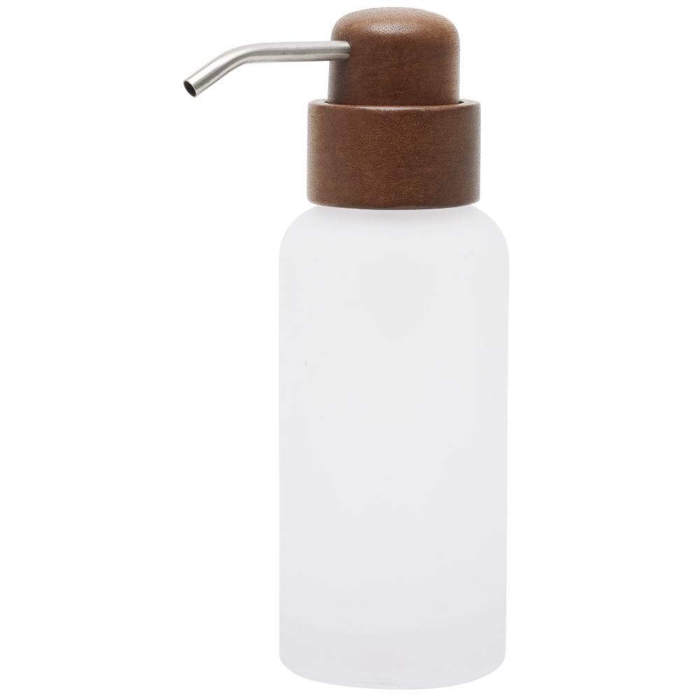 Distributeur de savon blanc en verre et bois Ø7xH17,6cm