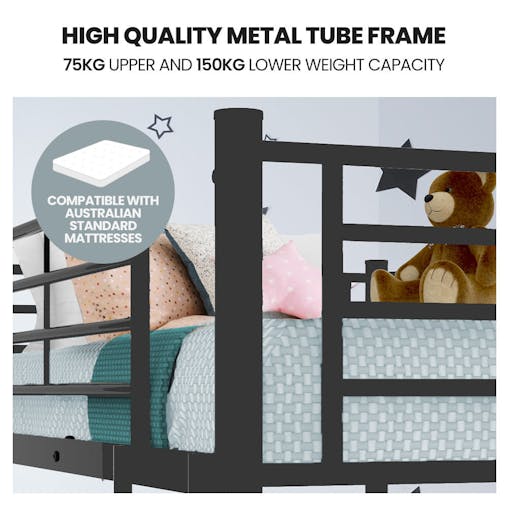 NNEMB Metal Single over Double Bunk Bed Frame-Dark Matte Grey