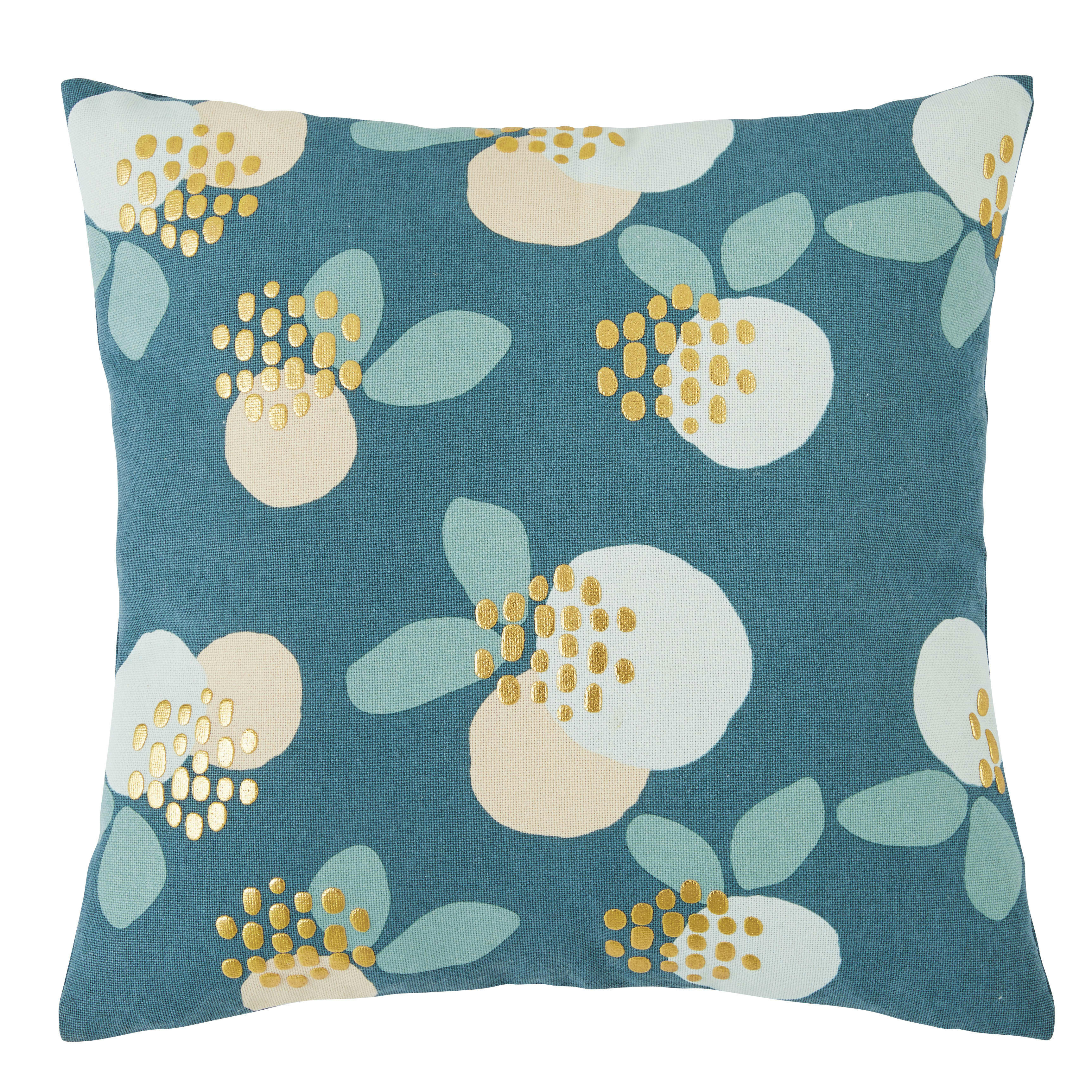 YVELINE - Coussin vert, rose et doré imprimé en relief 45x45