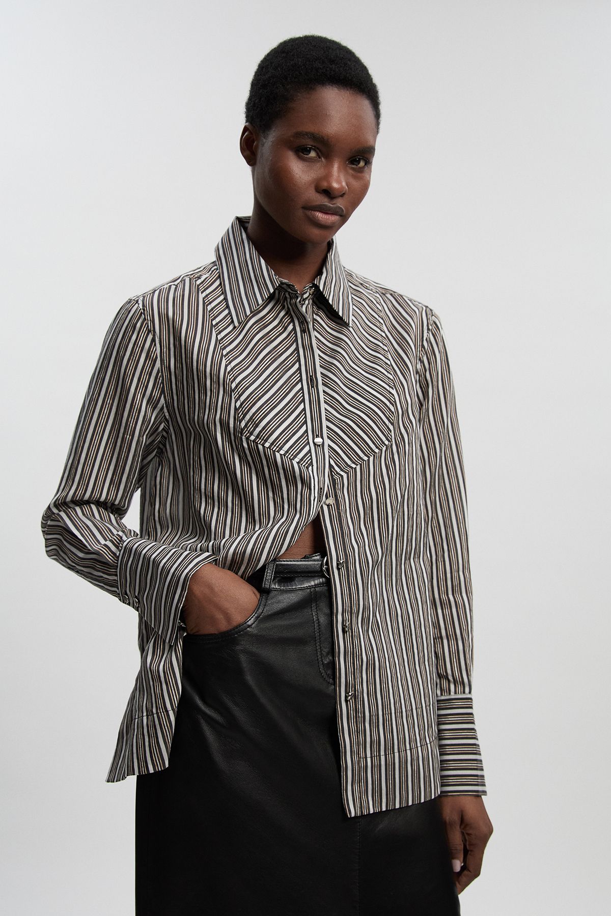 KarenMillen Poplin Stripe BIb Woven Shirt