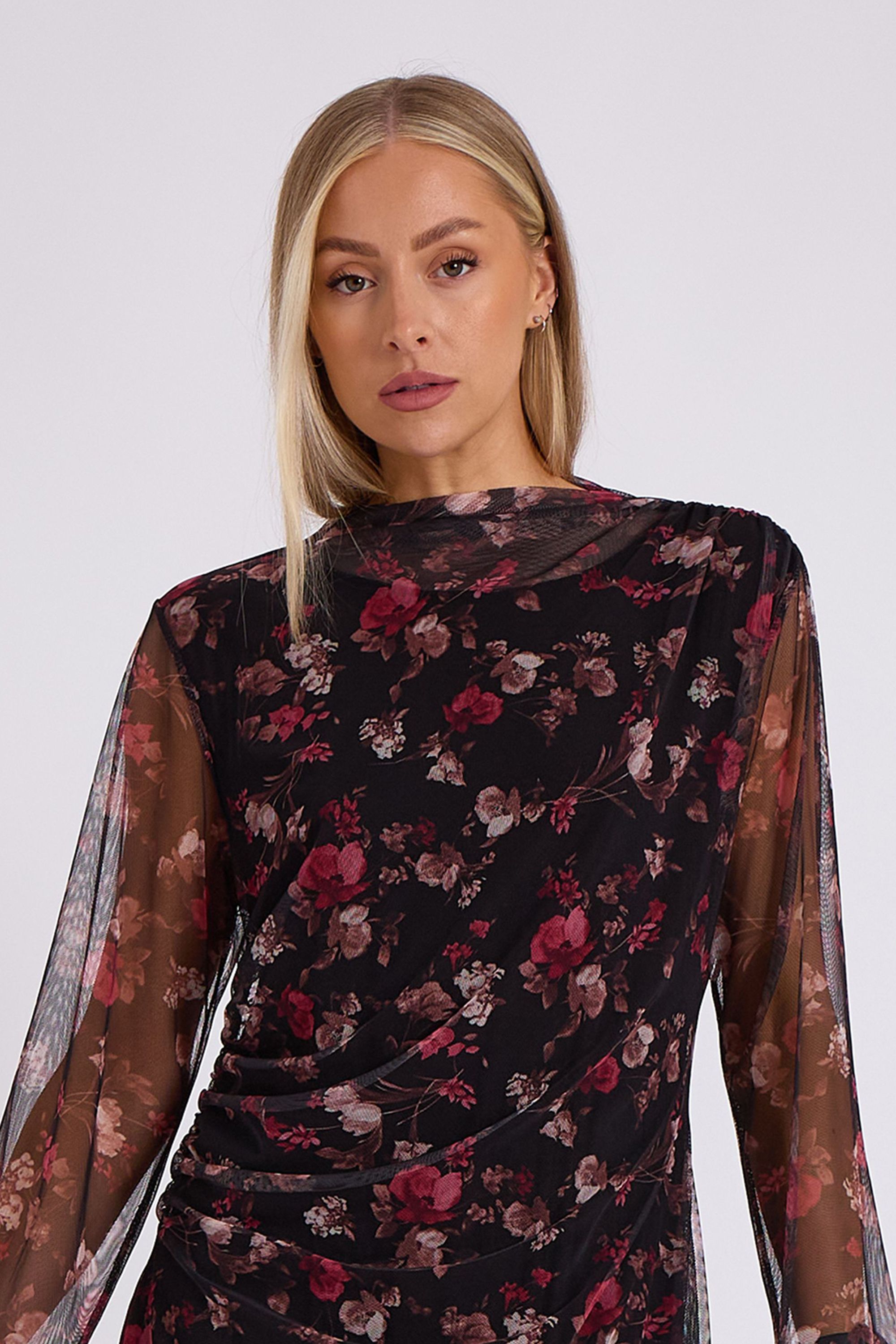Gini London Black Print Mesh Midi Dress