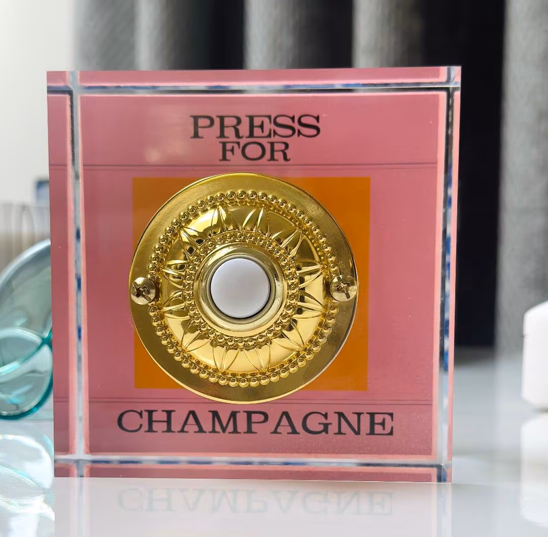 Press For Champagne Thick Heavy Acrylic Paperweight Table Art Décor
