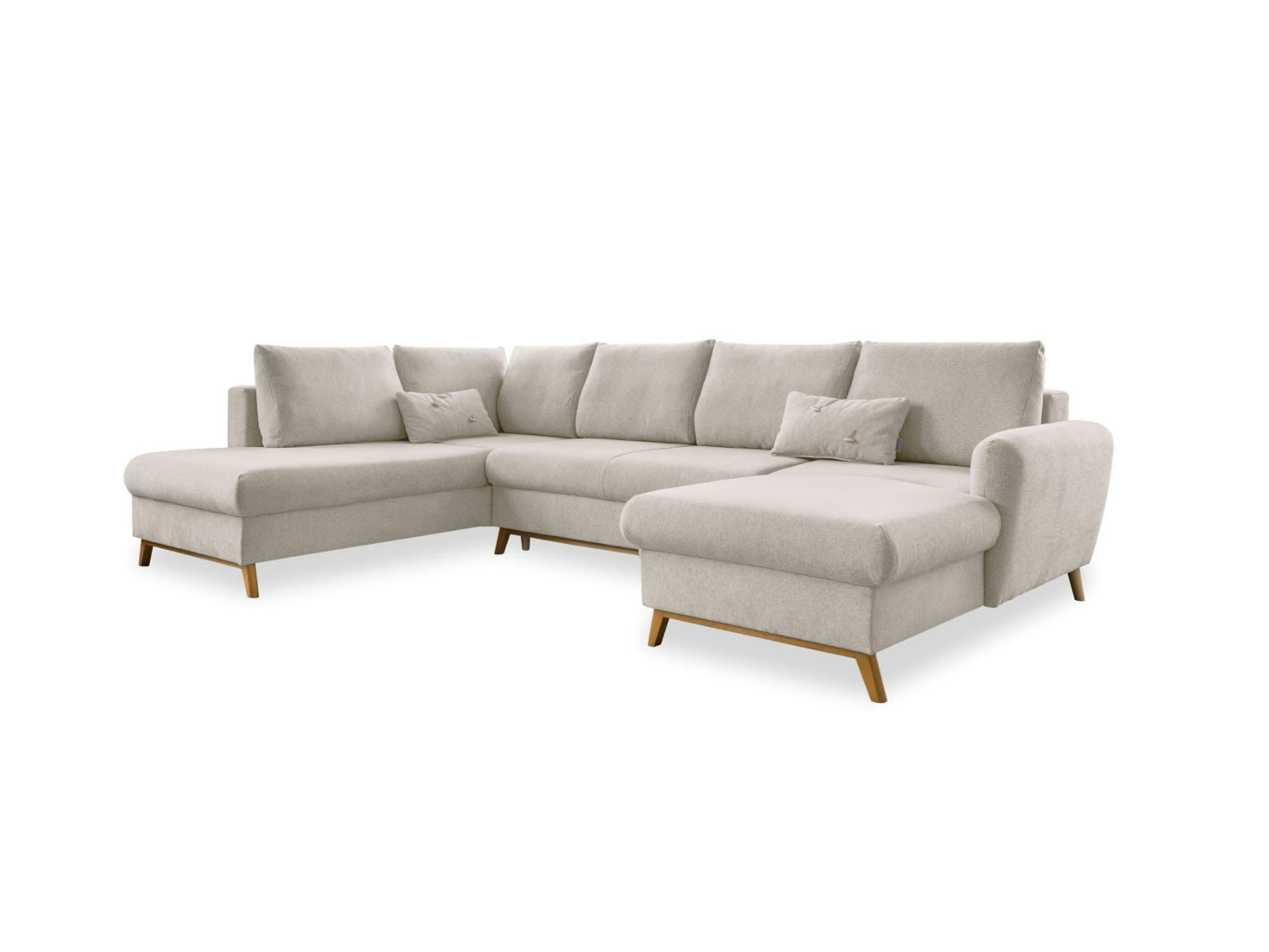 LAGOM - Canapé panoramique 7 places angle gauche en tissu beige