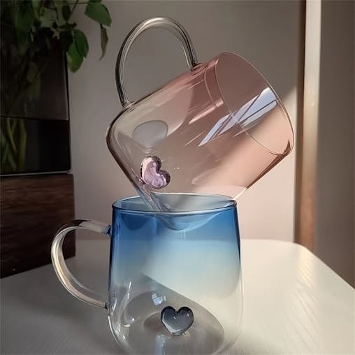 NNETM Heart Patterned Glass Couples Mugs Set