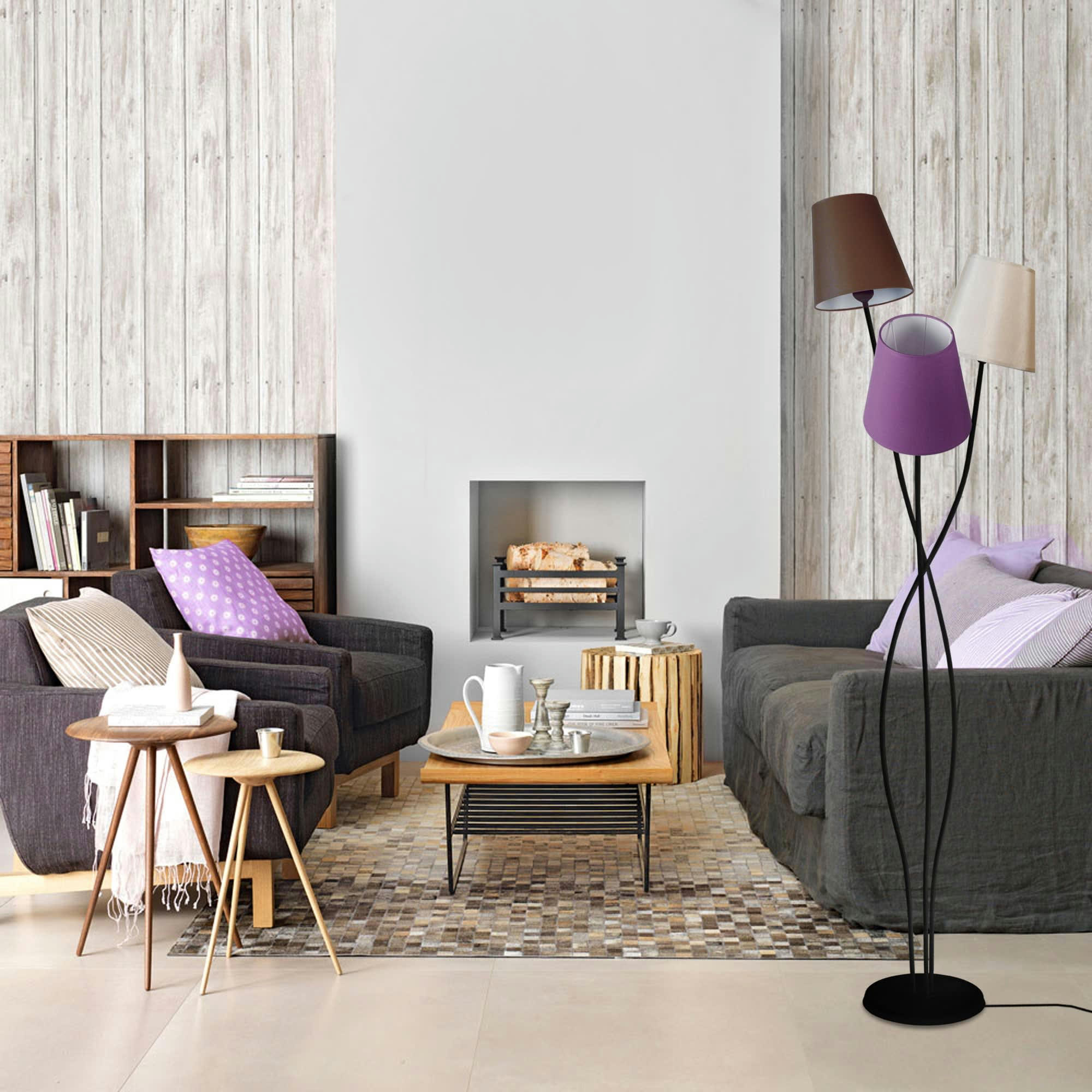 LILLE - Lampadaire métal noir , violet,créme et marron