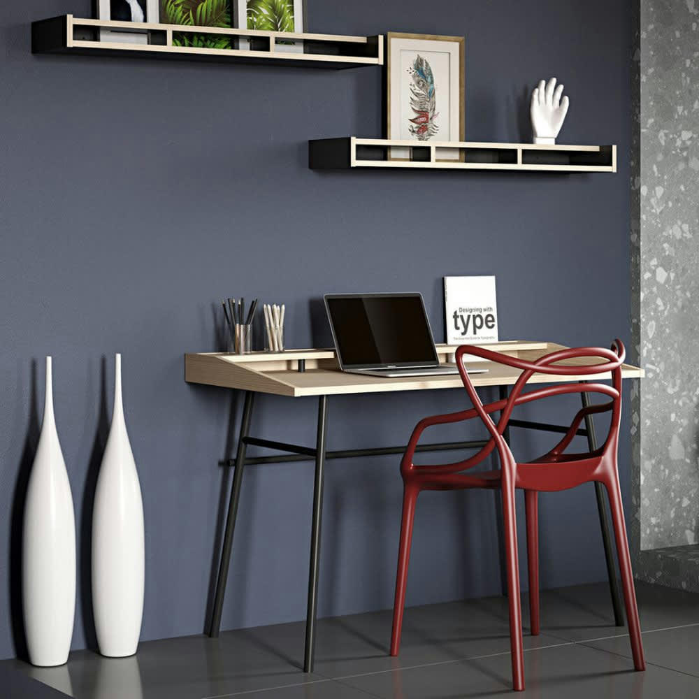 PLY - Bureau  placage chêne naturel et noir