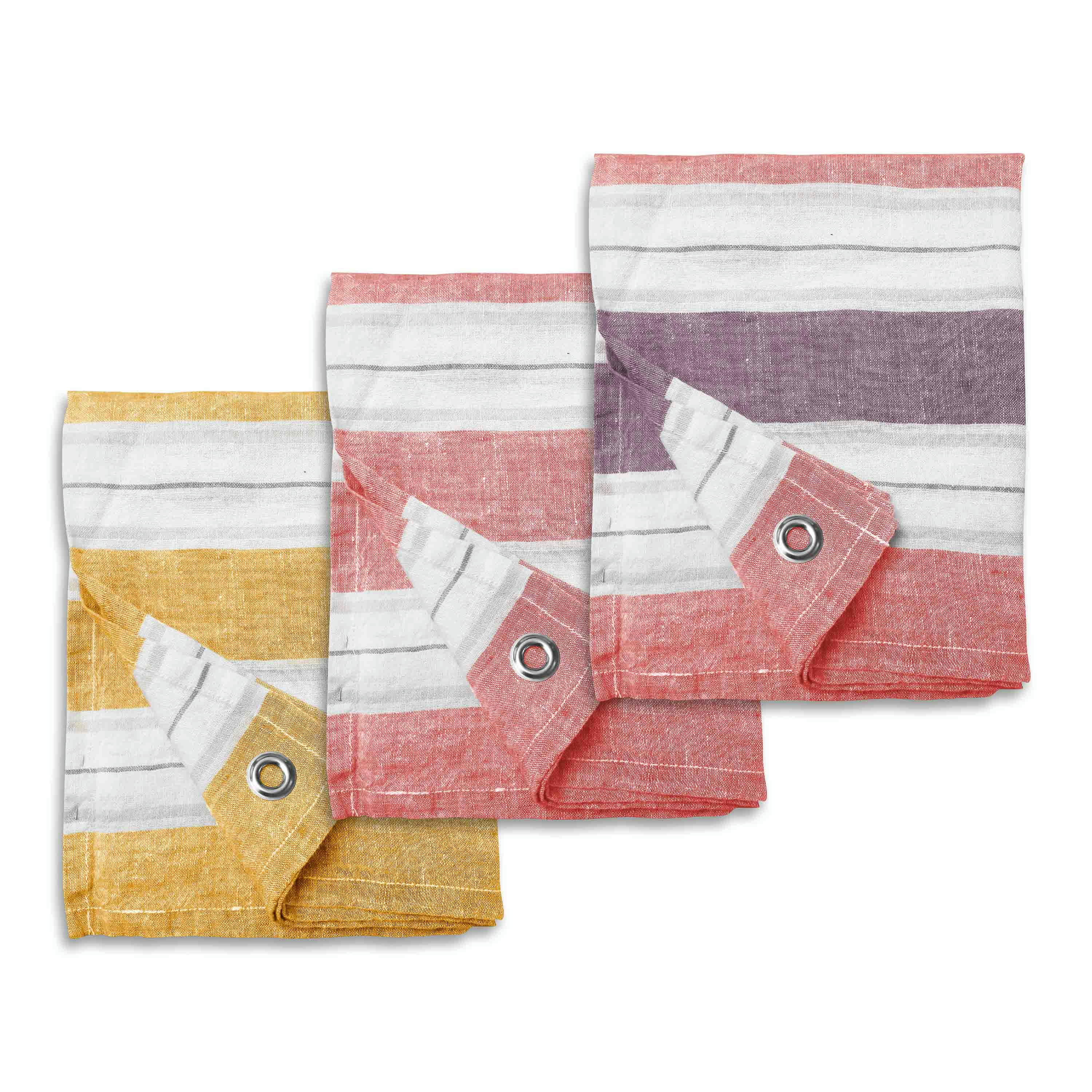 JEU DE RAYURES - Set de trois torchons en lin 47x70cm Marsala - Lie De Vin - Safran