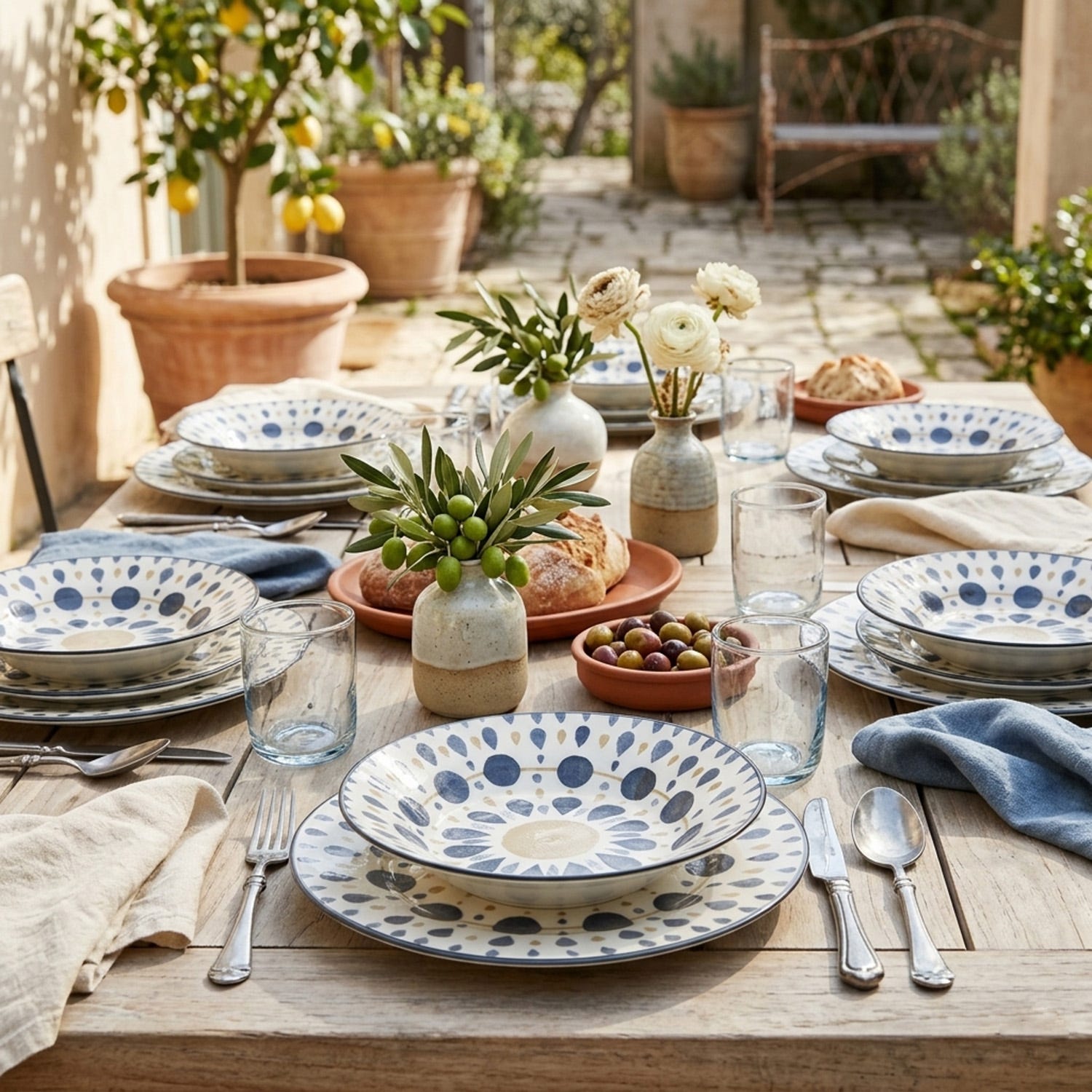 Servizio 12 piatti porcellana Etnika blu