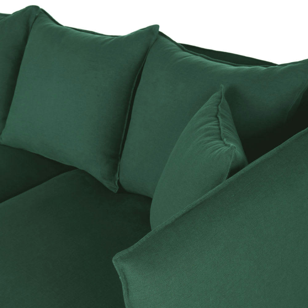 Louvain - Housse de canapé d'angle droit en lin froissé vert