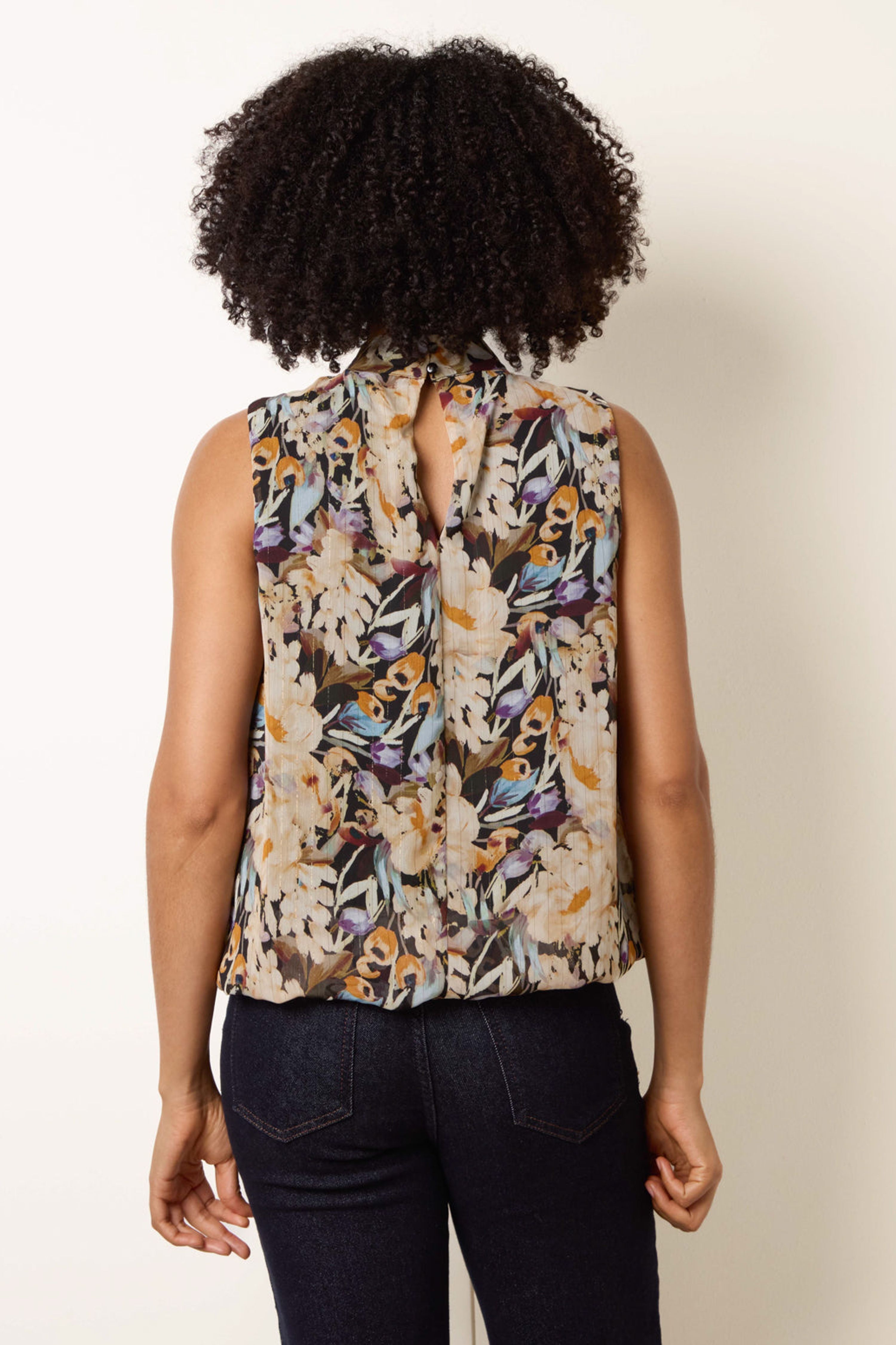 Blue Vanilla Black Sleeveless Watercolour Puff Hem Blouse