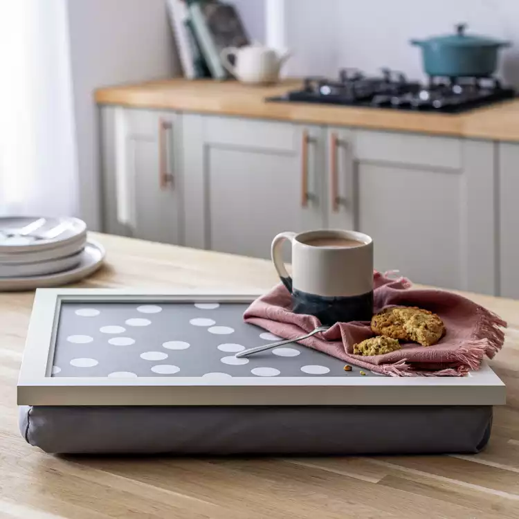 Habitat Grey Spot Lap Tray With Fabric Cushion