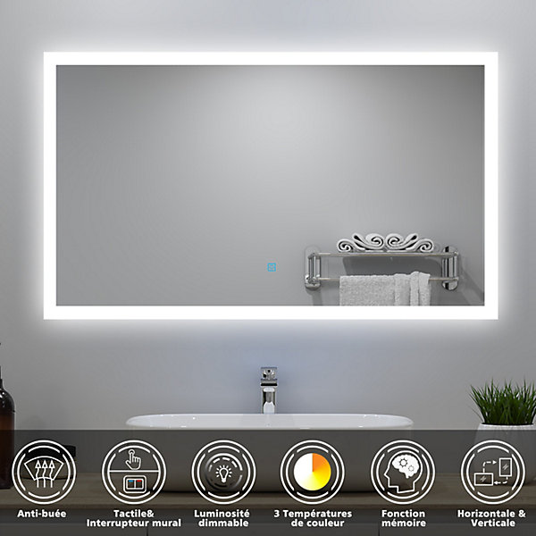 Ensemble meuble Salle de Bain 100cm simple vasque   miroir lumineux 3 couleurs   dimmable chêne wotan