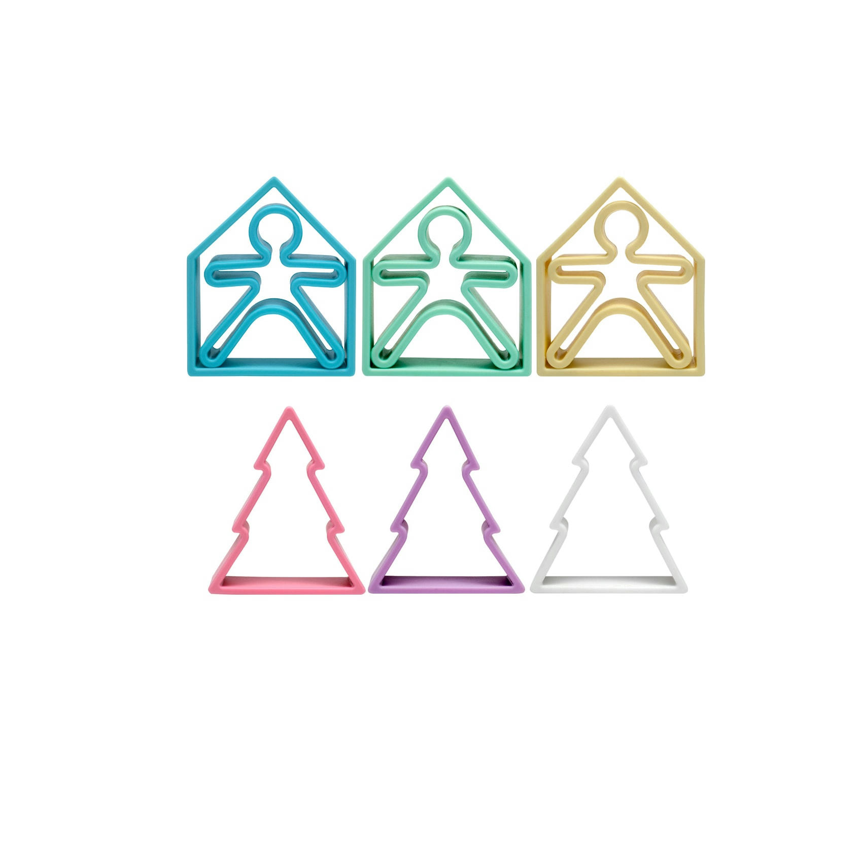 - Personnages + maisons + arbres en silicone x 3  Pastel