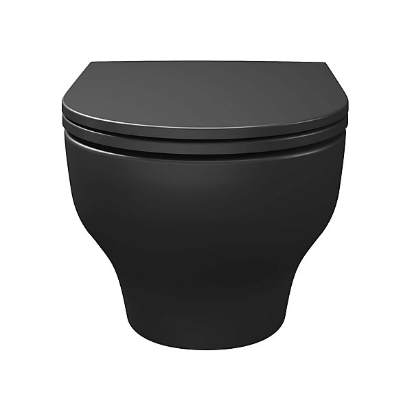 Cuvette WC suspendue sans bride avec abattant déclipsable et frein de chute, sortie horizontale, noir, effet Vortex, GoodHome Cavally