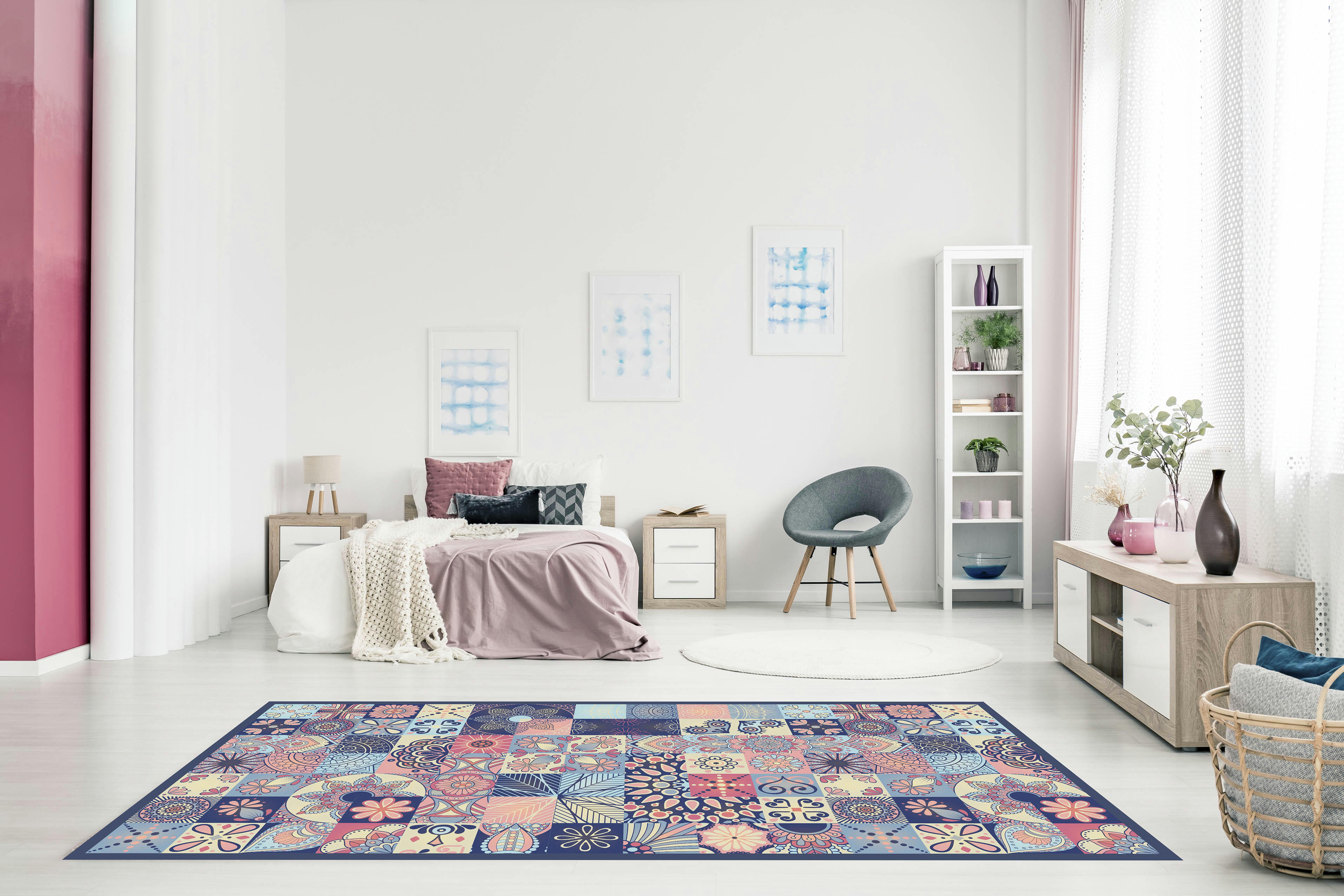 - Tapis vinyle carreaux ciments cuisine rose 140x200cm