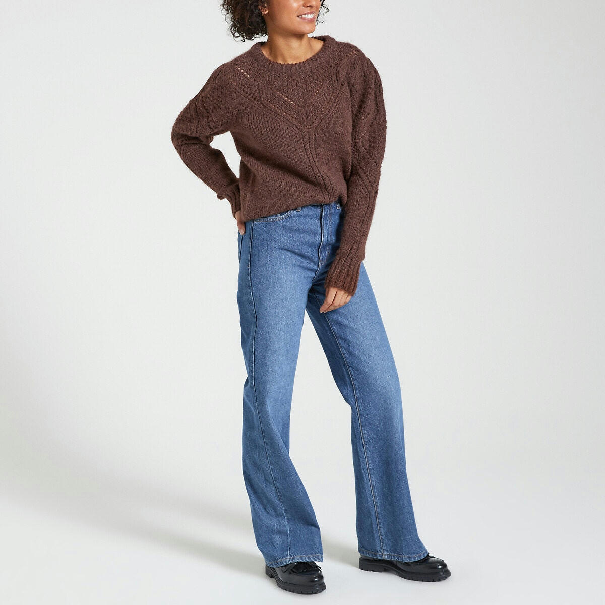 Pull  maille ajourée, col rond