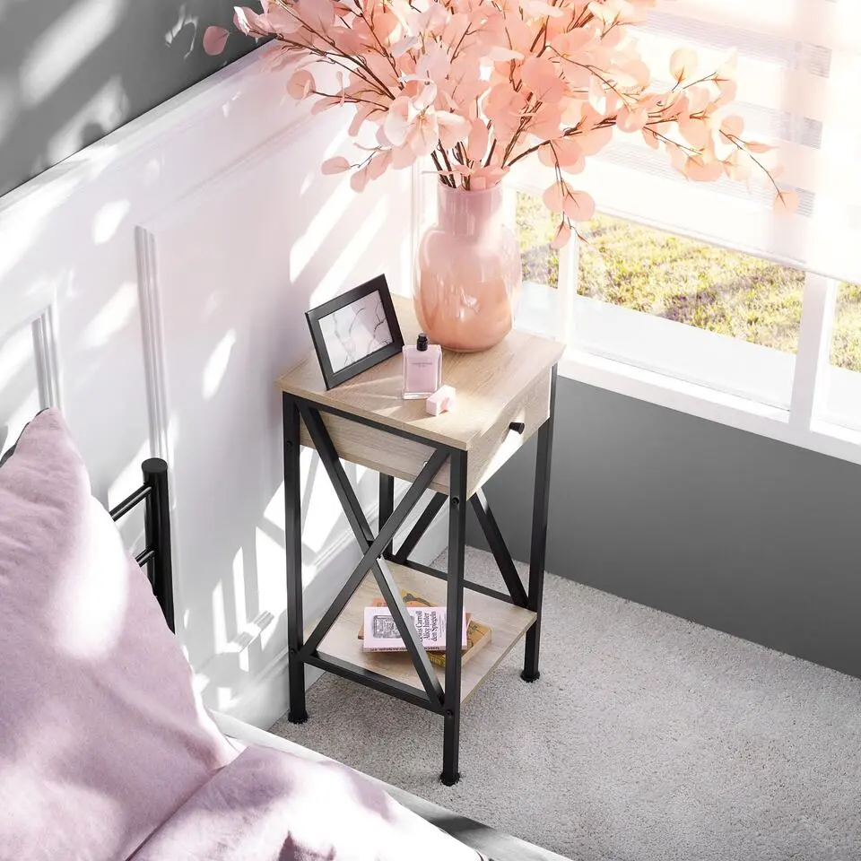 tectake Bijzettafel Dayton 35x35x70,5cm, Industrieel Licht Hout, Eiken Sonoma