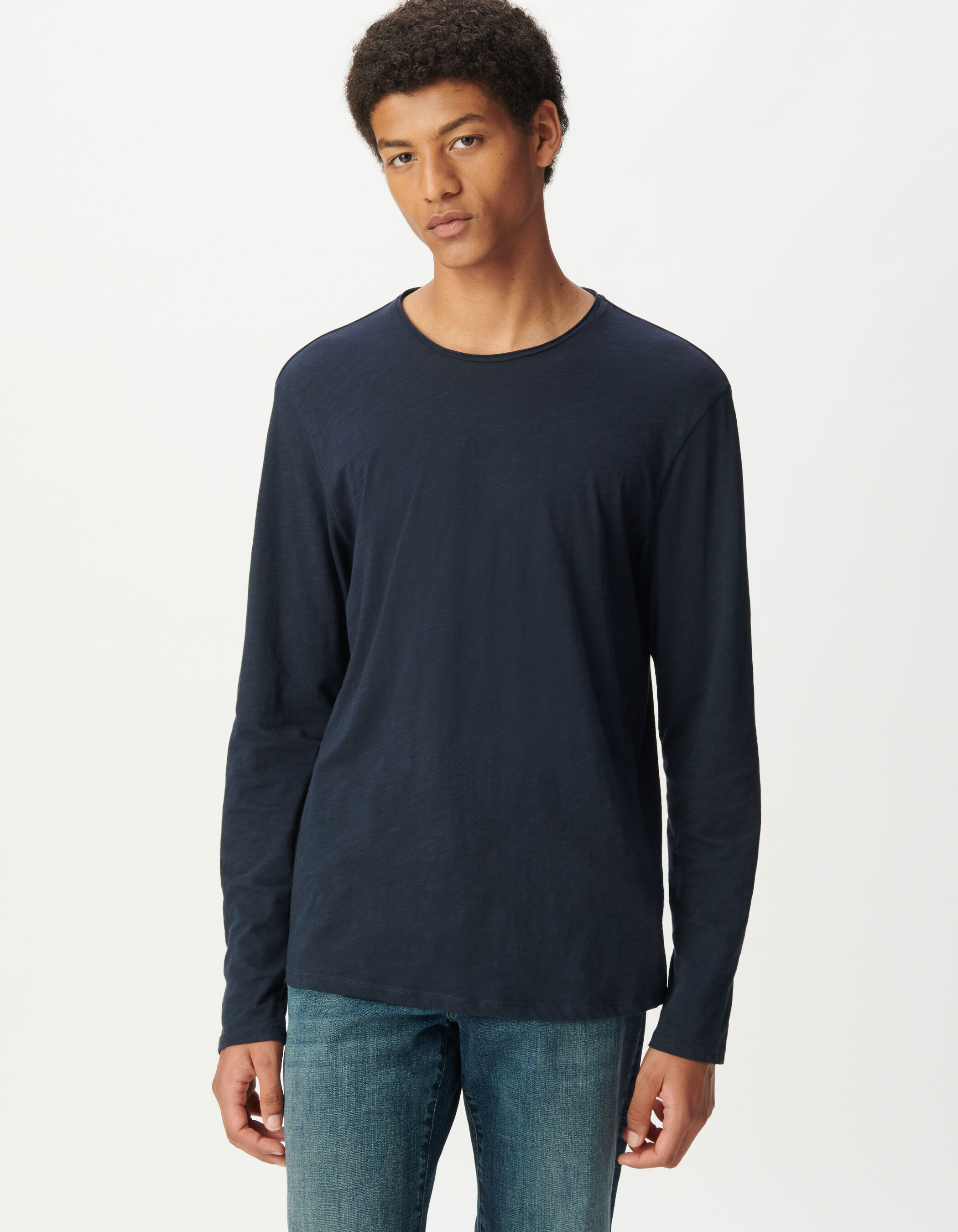 T-shirt L'Essentiel marine col rond à manches longues Homme