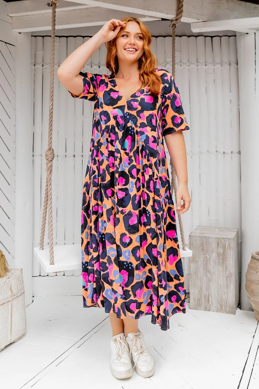 Peak Midi Dress in Sherbie - Peach Leopard by Kasey Rainbow
