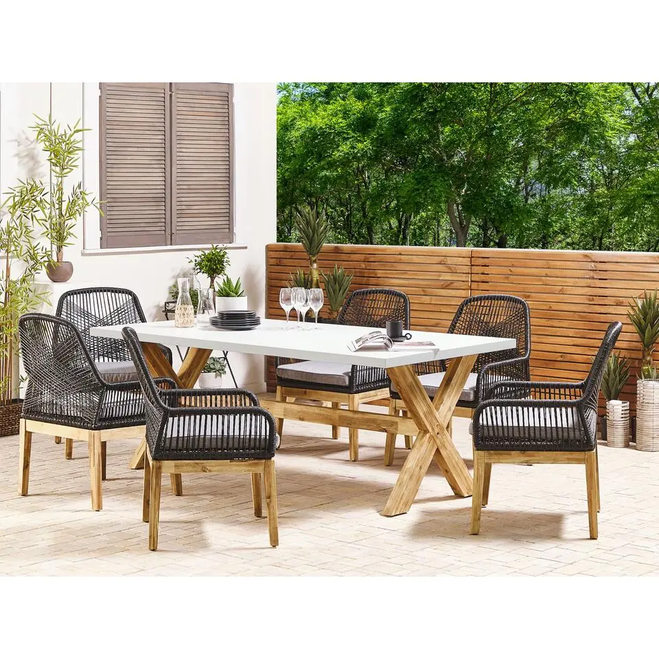 OLBIA - Tuinset 6-zits met stoelen - Wit/Zwart - Vezelcement