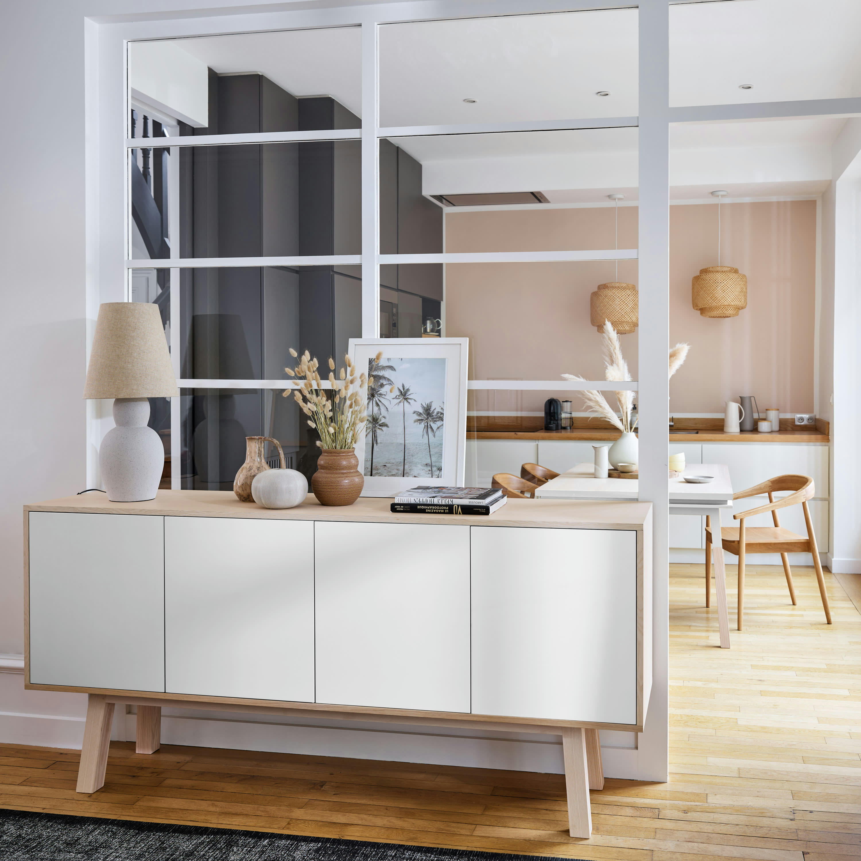 KUBE - Buffet 4 portes en frêne 220 cm, hauteur 94 cm