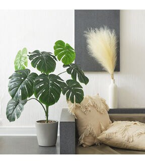 Forever Leaf 32 Artificial Monstera Plant in Cement Pot 2pk