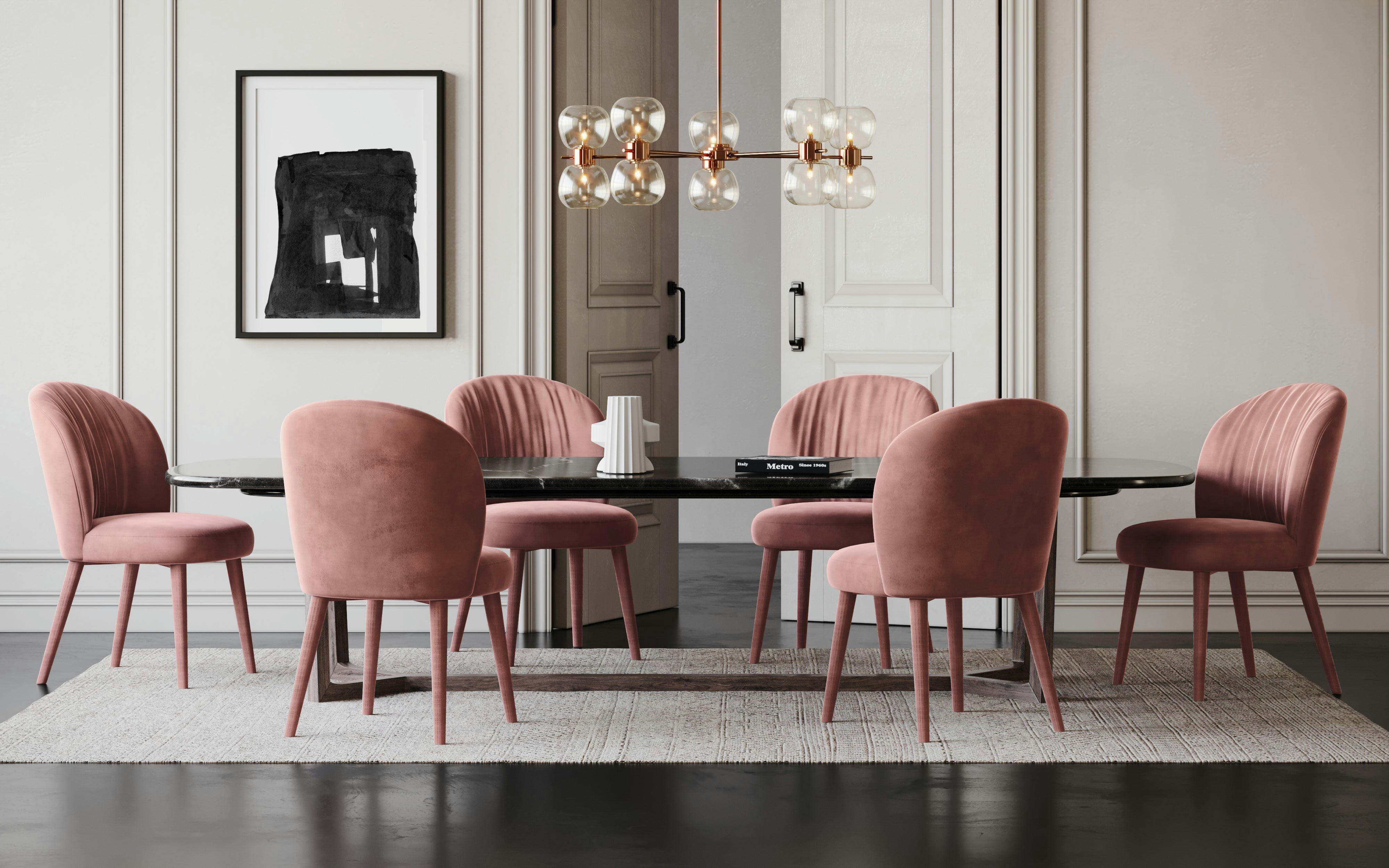 ERNST - Lot de 2 chaises  velours rose pieds velours