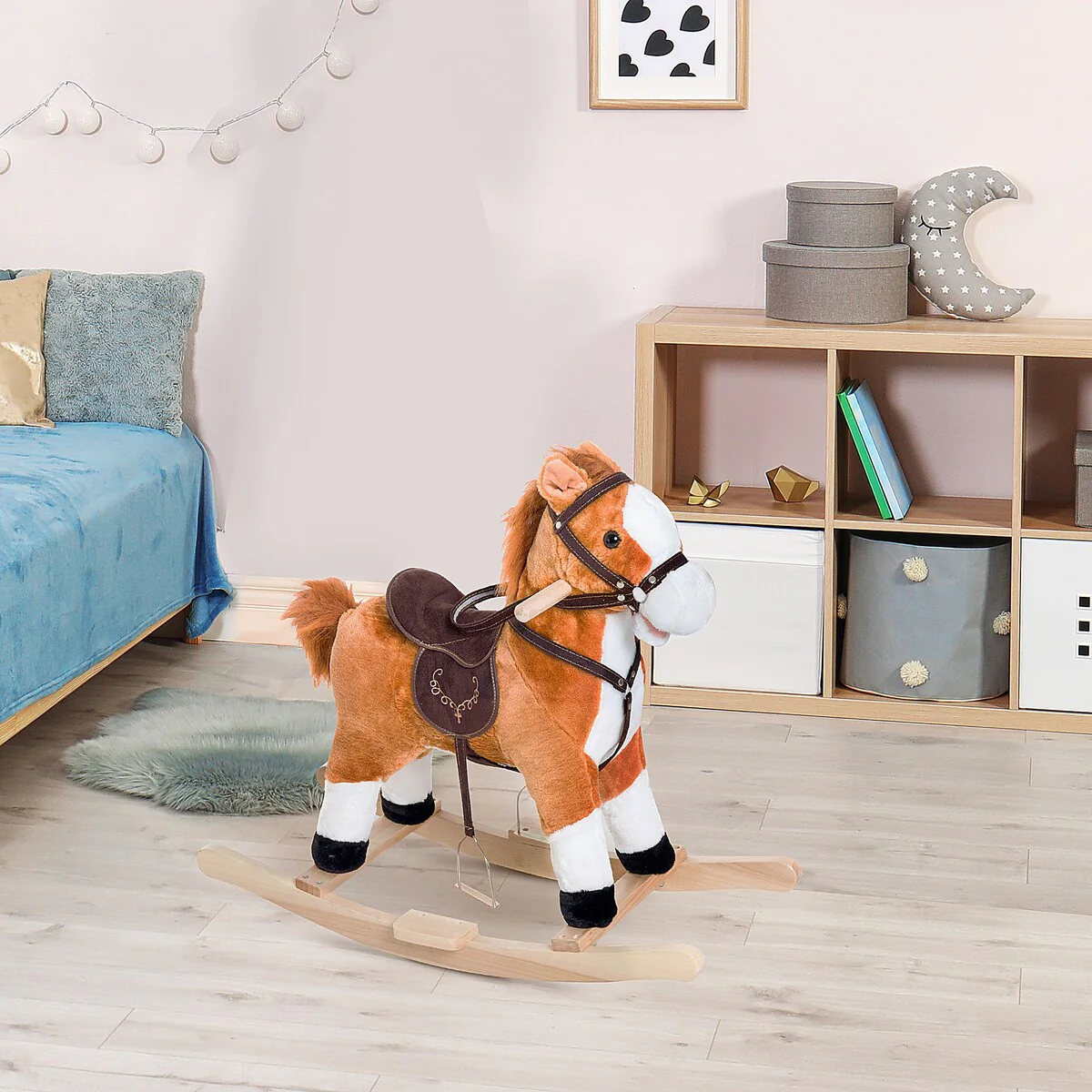 Kids Plush Toy Rocking Horse Ride on with Realistic Sounds - Brown