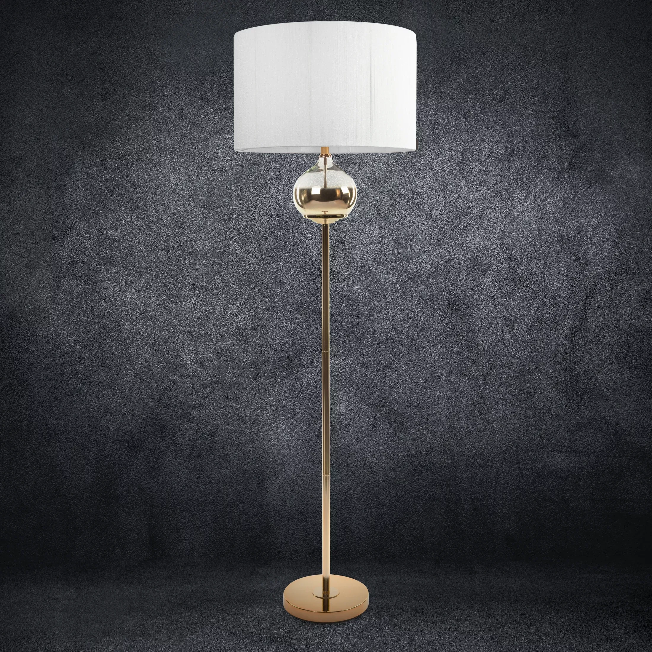 Lampa stojąca do salonu biała CAROLINE z matowym abażurem