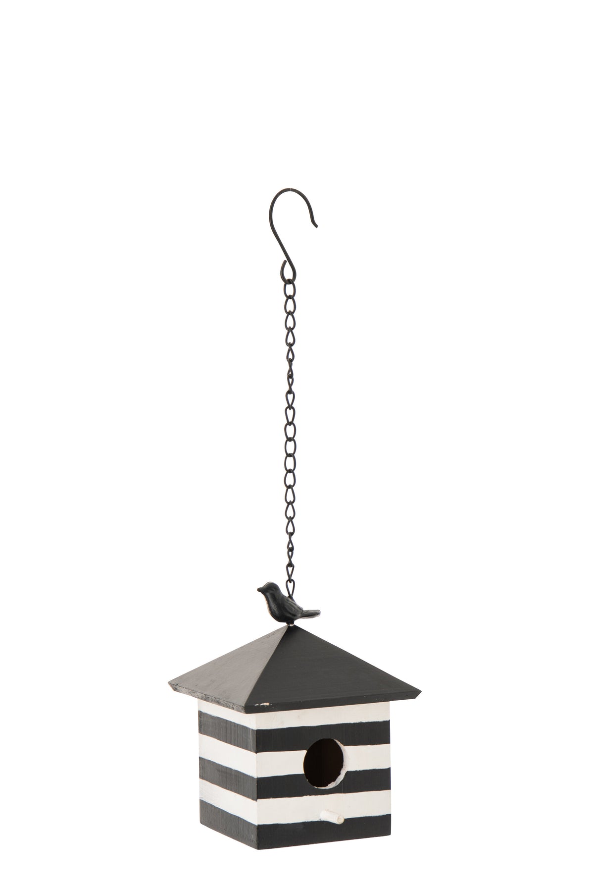 J-Line vogelhuisje Gestreept - hout- zwart/wit - small - 2 stuks