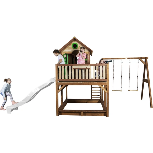 Kinderspielhaus »Liam«, BxHxT: 613 x 291 x 277 cm, Holz, braun/grün/weiß