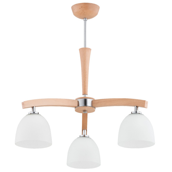 Lampa wisząca jasne drewno-biała-chromowana AXIM 3xE27x15W Alfa