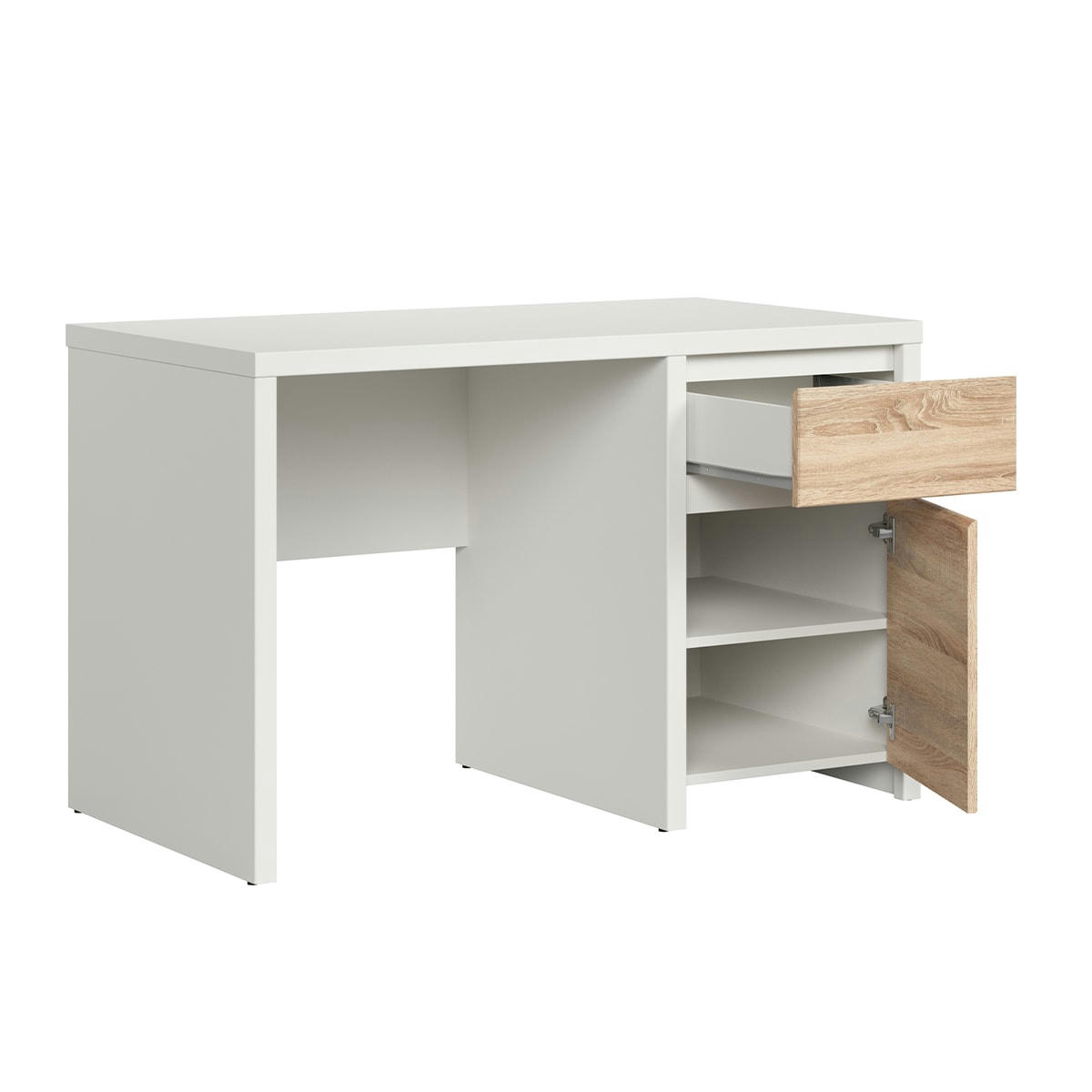 - Bureau 1 porte 1 tiroir panneaux agglomérés naturel et blanc