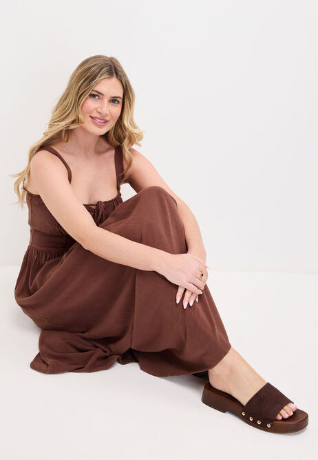 Womens Brown Faux Suede Open Toe Clog