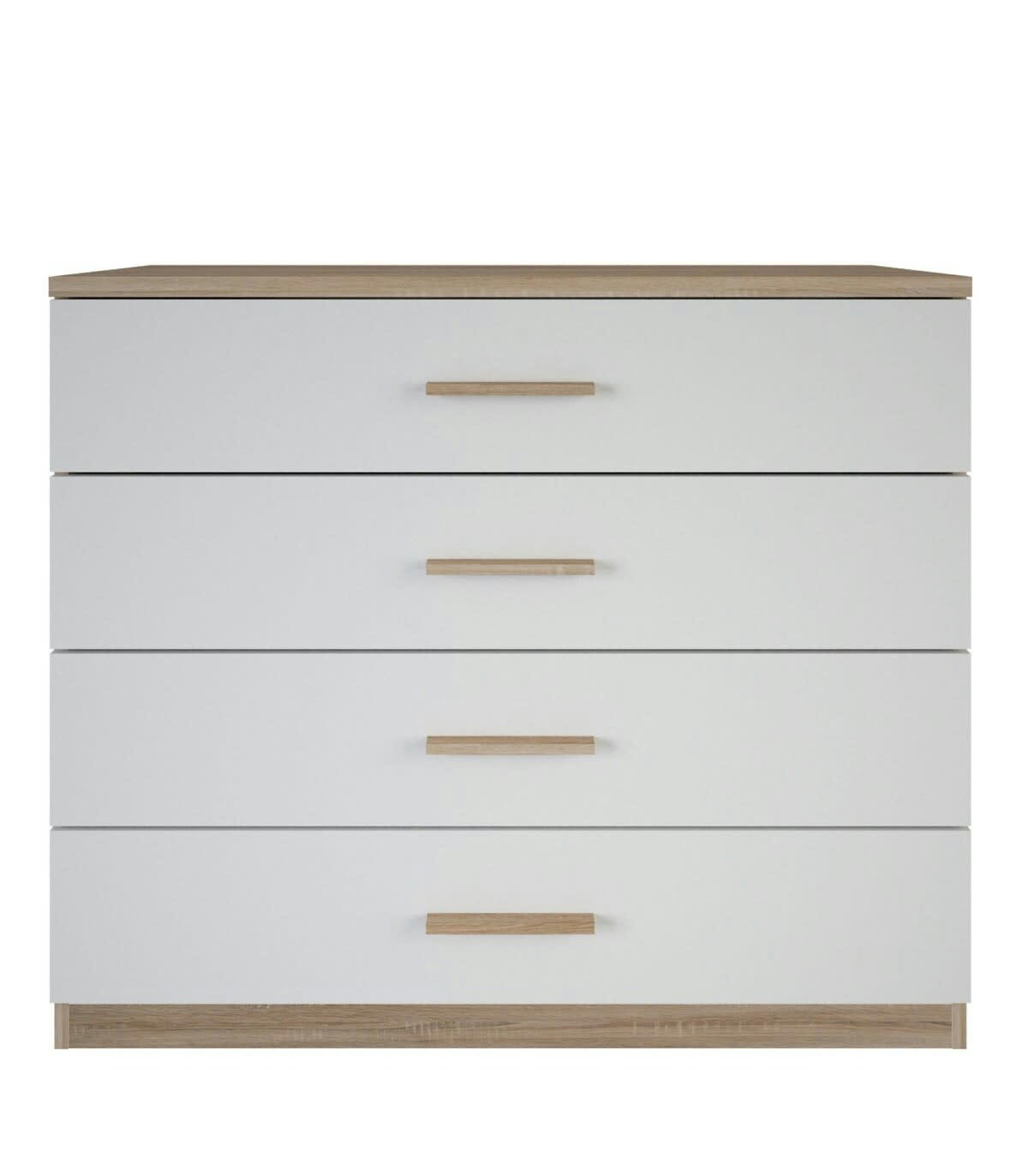 SELENA - Commode 4 Tiroirs Décor Bois et Blanc  L100 cm