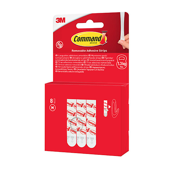 Languettes adhésives amovibles moyennes 3M Command - max 1,3kg 8 paires