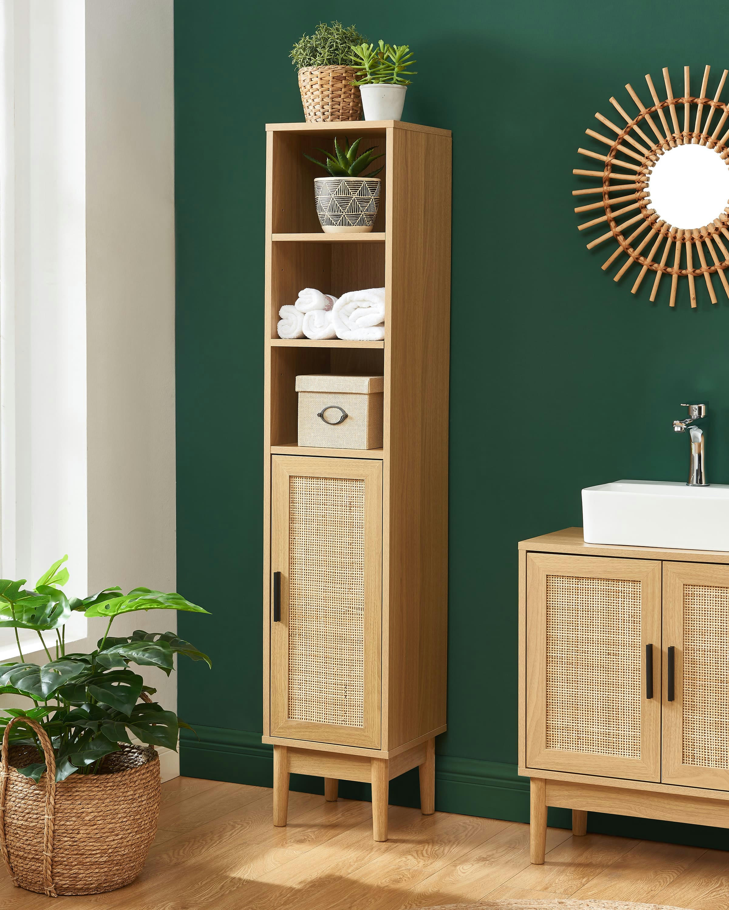 AMANA - Colonne de salle de bain  effet chêne et cannage rotin l30cm