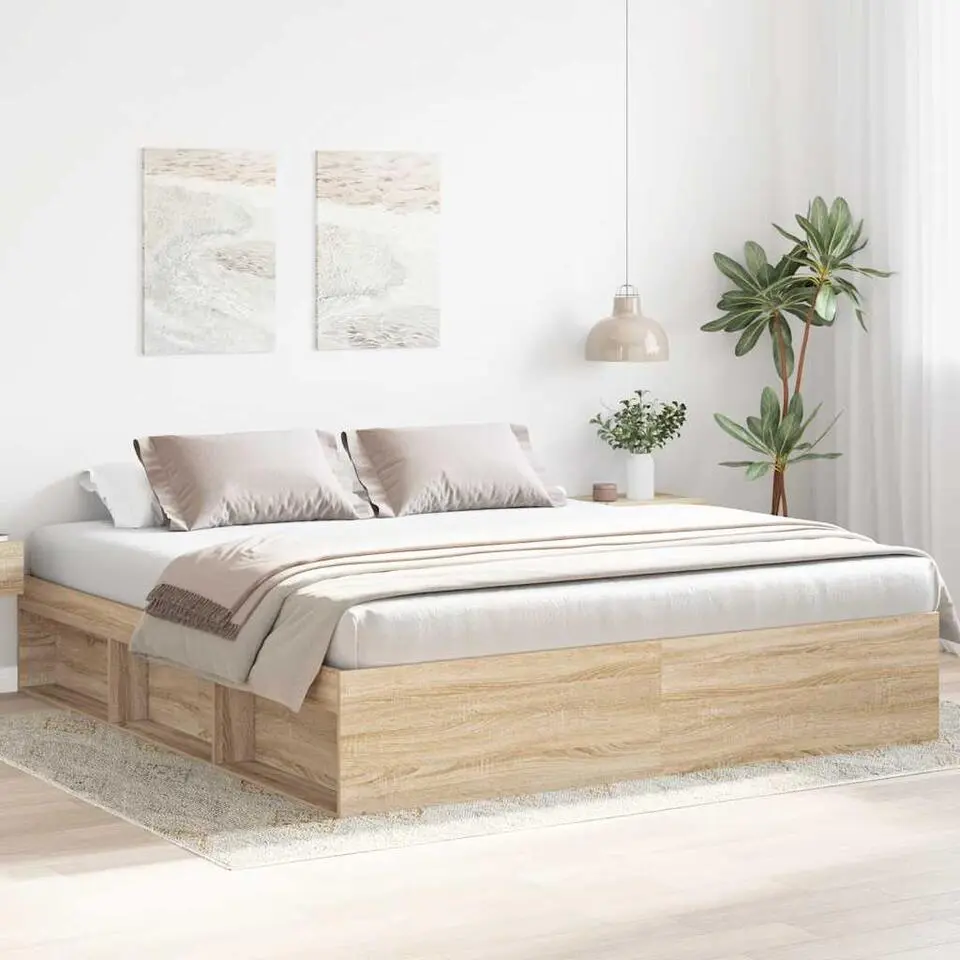 vidaXL - Bed frame met opbergruimte - Sonoma eikenkleurig - Hout - 200x200 cm